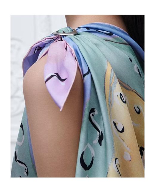Dior Blue Iviera Asymmetrical Silk Top