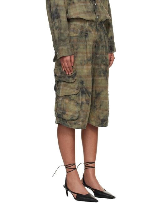 R13 Gray Plaid Distressed Work Shorts