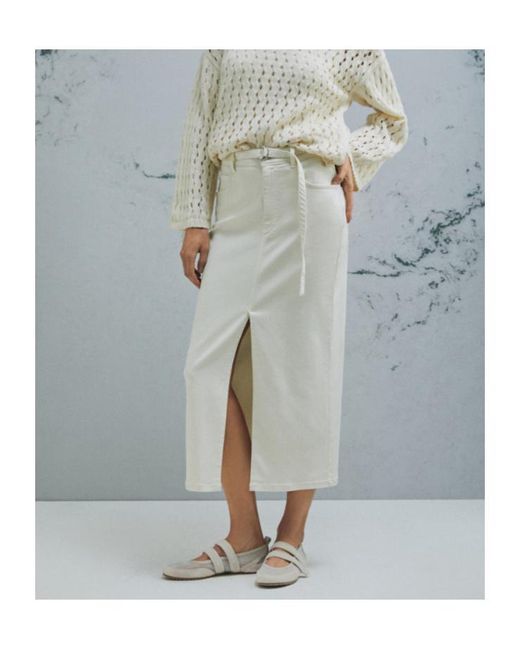 Marella White Straight-Fit Stretch Bull Denim Skirt