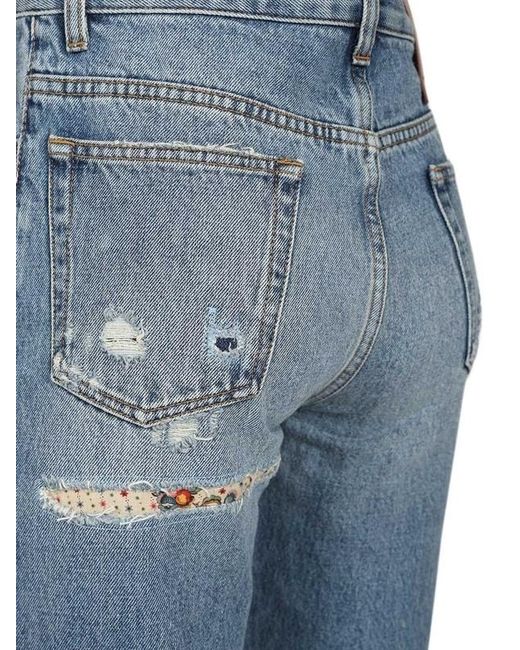 Valentino Blue Floral Panelled Flared Jeans