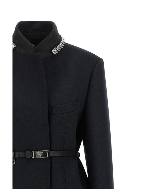 Prada Blue Jewel Collar Coat