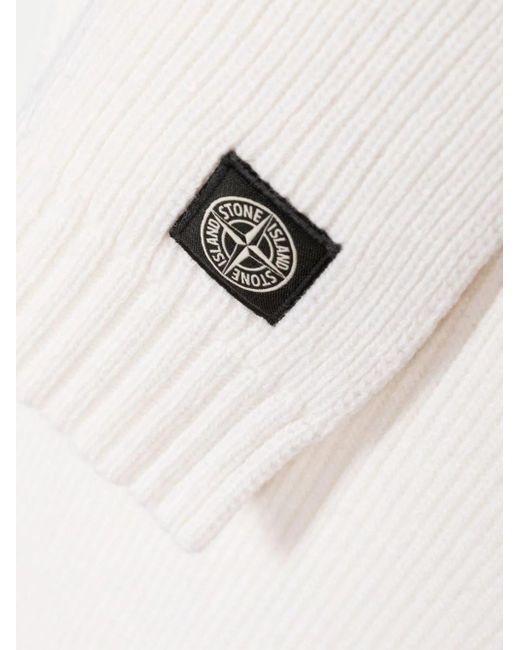 Stone Island White Compass-Patch Ribbed-Knit Scarf