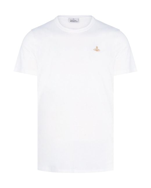 Vivienne Westwood White Embroidered Crewneck T-Shirt for men