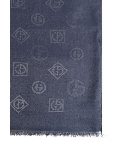 Giorgio Armani Blue Logo-Pattern Jacquard Scarf for men