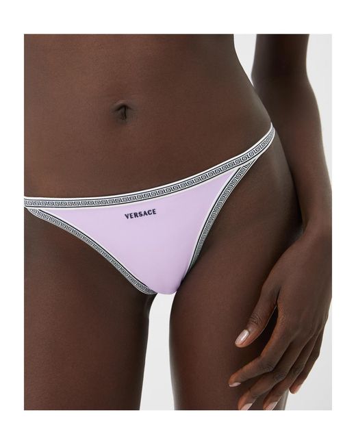 Versace Purple Embroidered-Logo Bikini Bottoms