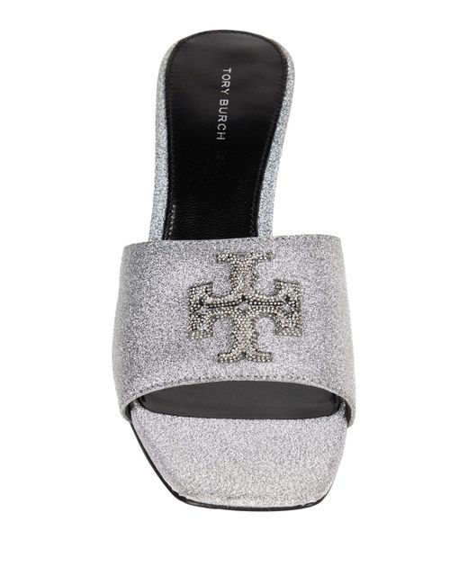 Tory Burch White Sequin Heeled Slippers