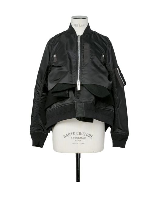 Sacai Nylon Twill X Wool Melton Blouson in Black | Lyst
