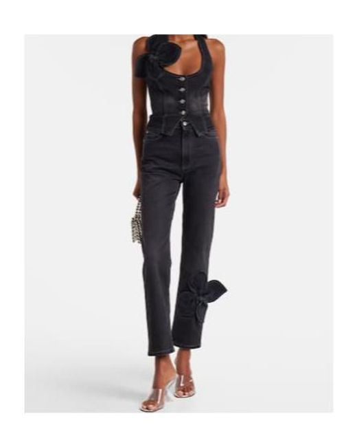 Area Black Bow-Detail Denim Top