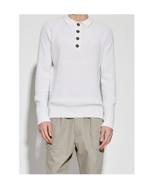 Eleventy White Long Sleeve Knit Polo Shirt for men
