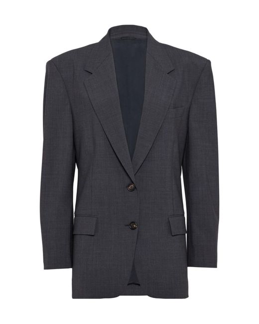 Brunello Cucinelli Blue Single-Breasted Tailored Blazer