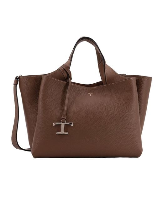 Tod's Brown Logo Plaque Mini Top Handle Bag