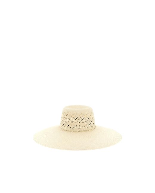 Maison Michel White Logo Plaque Knit Hat
