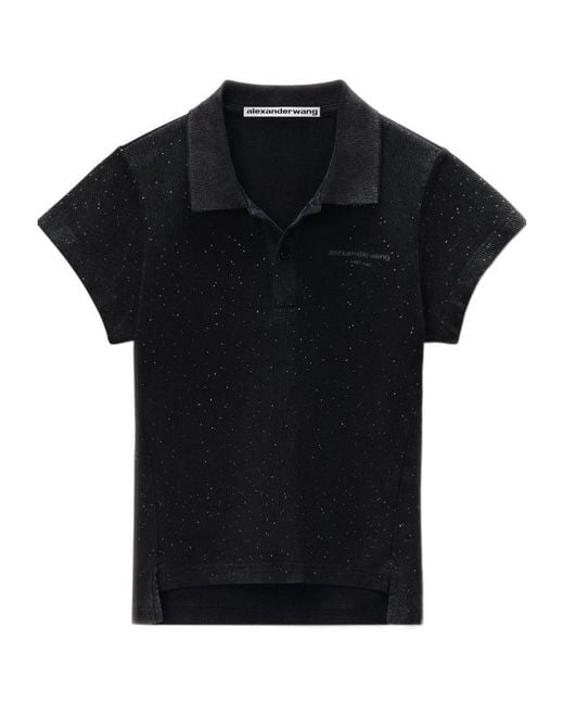 Alexander Wang Black Crystal-Embellished Polo Shirt