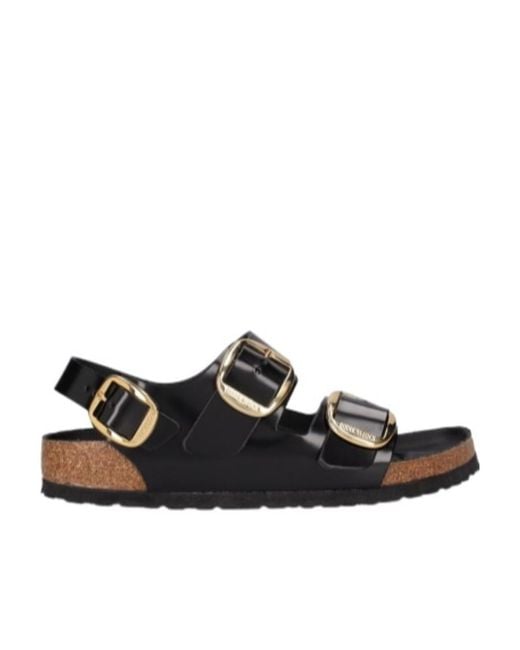Birkenstock Black Large Buckle Flat Sandals
