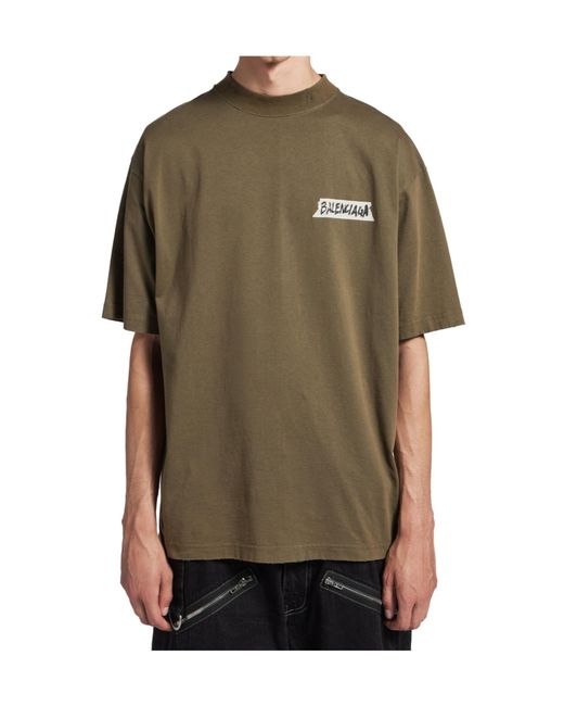 Balenciaga Green Masking Tape Medium Fit T-Shirt for men
