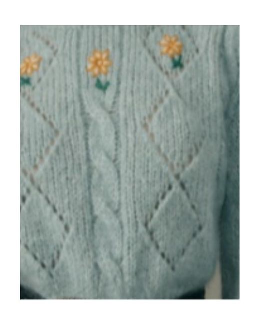 Alessandra Rich Blue Floral Embroidery Cable-Knit Jumper