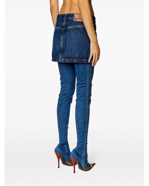 DIESEL Blue De-Ron Whiskering Effect Denim Mini Skirt