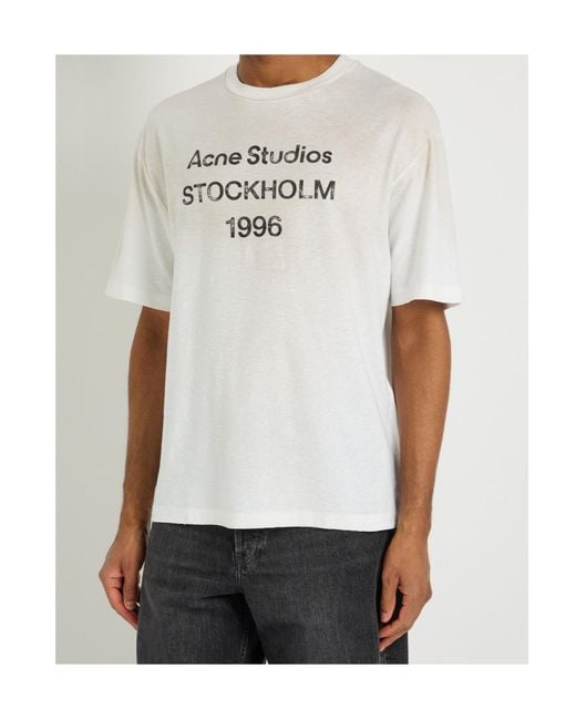 Acne White Exford Printed Cotton-Blend T-Shirt for men