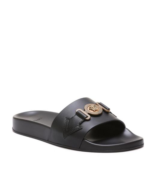 Versace Brown Medusa Plaque Logo Embossed Slides