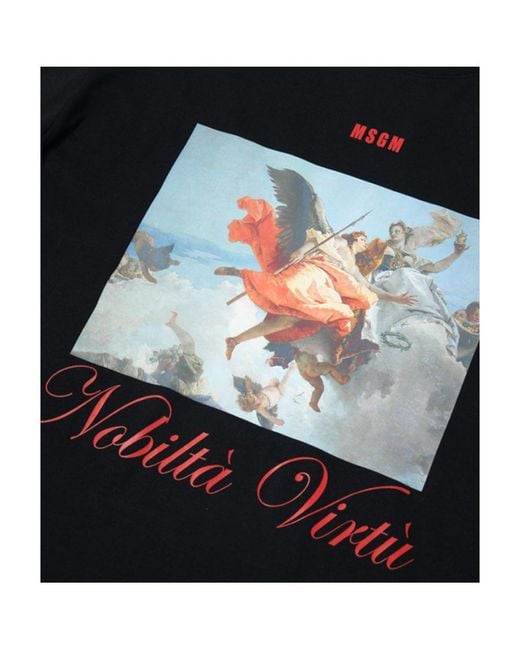 MSGM Black Printed Short-Sleeved T-Shirt