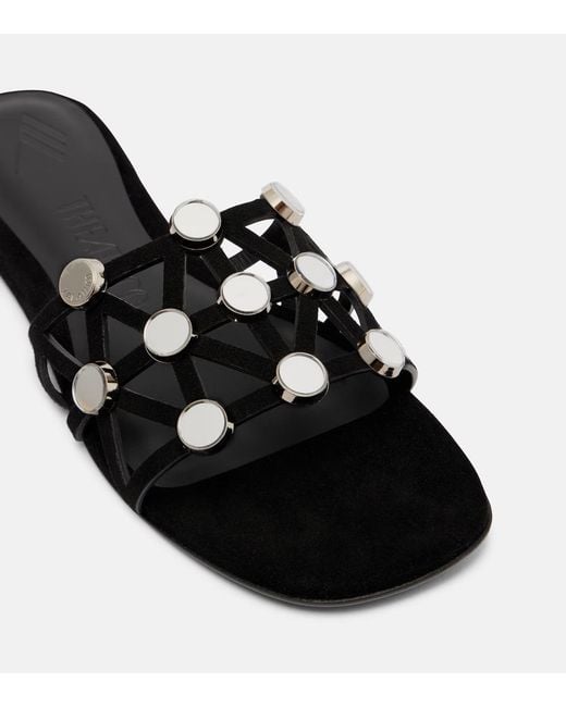 The Attico Black Checkered Suede Flat Slippers