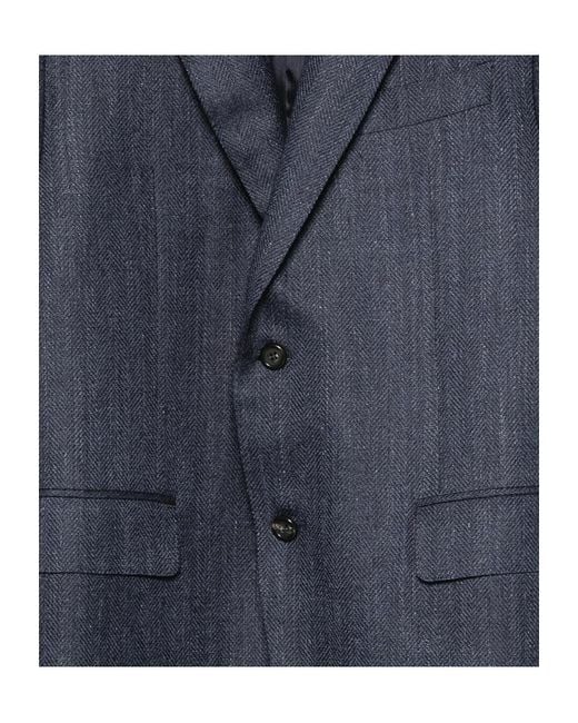 Canali Blue Herringbone-Pattern Notch-Lapels Jacket for men