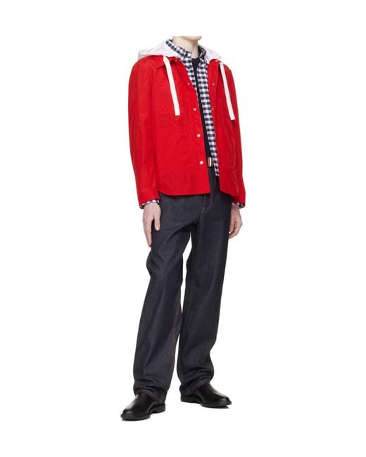Thom Browne Red Hooded Ripstop Jacket for men