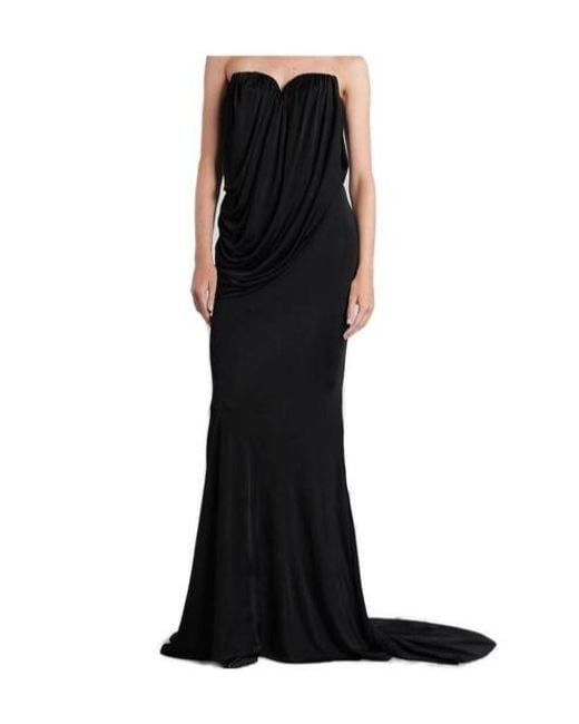 GIUSEPPE DI MORABITO Black Draped Strapless Gown