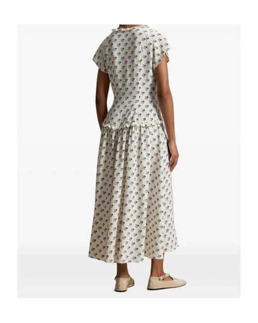 Polo Ralph Lauren White Ruffled Floral Midi Dress