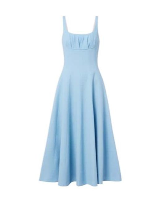 Emilia Wickstead Blue Collins Pleated Wool Crêpe Midi Dress
