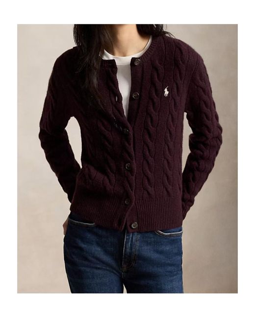 Polo Ralph Lauren Red Cable-Knit Wool-Cashmere Cardigan