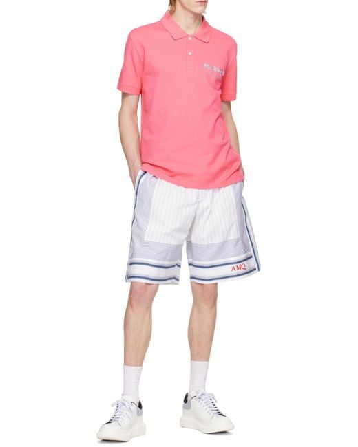 McQueen Blue Logo Embroidered Striped Shorts for men