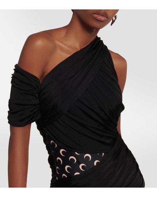 MARINE SERRE Black Ruffled Knitted Mini Dress