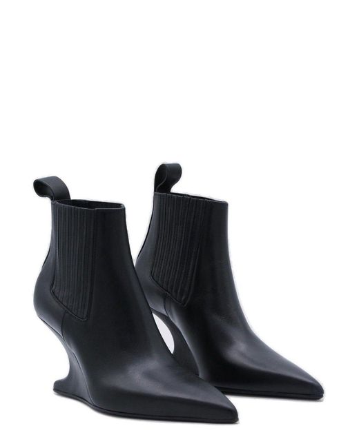 Rick Owens Blue Pointed Toe Ankle Boots