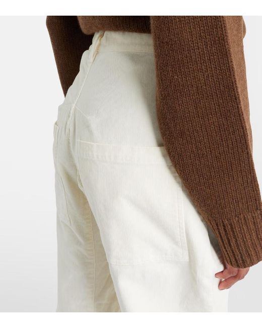 Nili Lotan White Shon Corduroy Barrel-Leg Pants