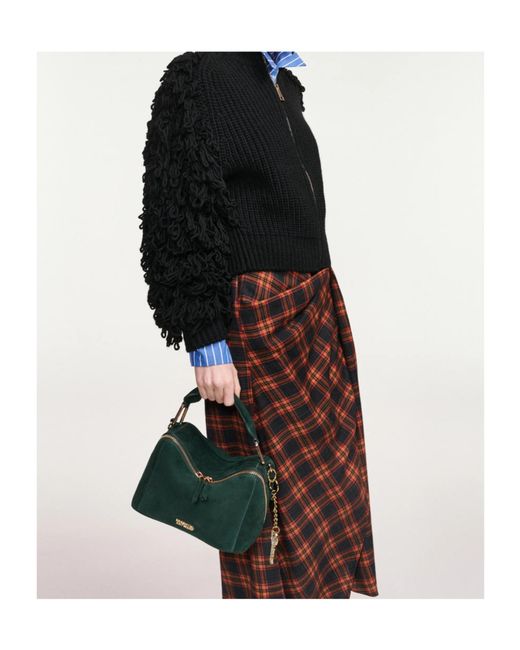 Essentiel Antwerp Black Fringe-Sleeve Wool-Blend Cardigan