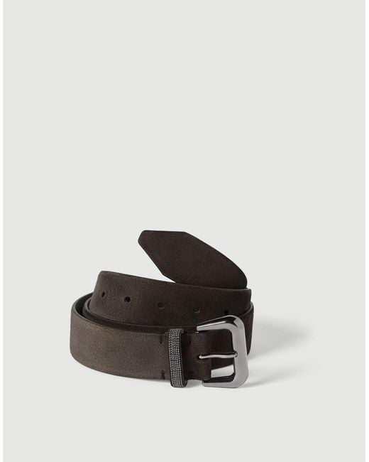 Brunello Cucinelli White Suede Belt With Shiny Loop