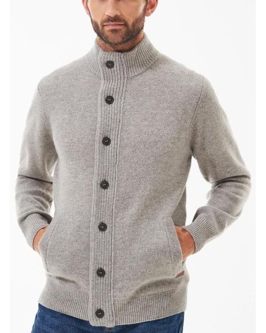 Barbour Gray High-Neck Button-Up Cardigan for men