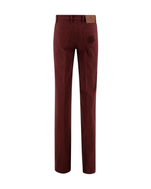 Etro Red Logo Patch Straight-Leg Trousers