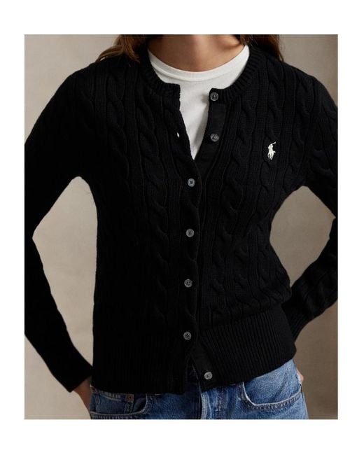 Polo Ralph Lauren Black Logo Embroidered Cable-Knit Cardigan