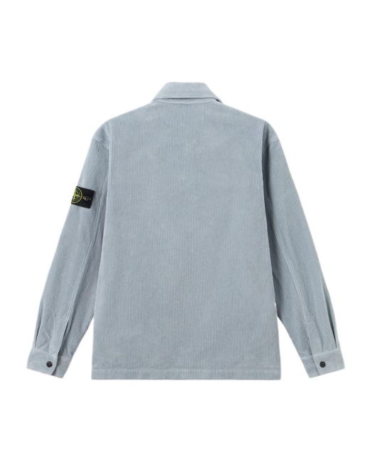 Stone Island Blue Logo Patch Corduroy Shirt for men