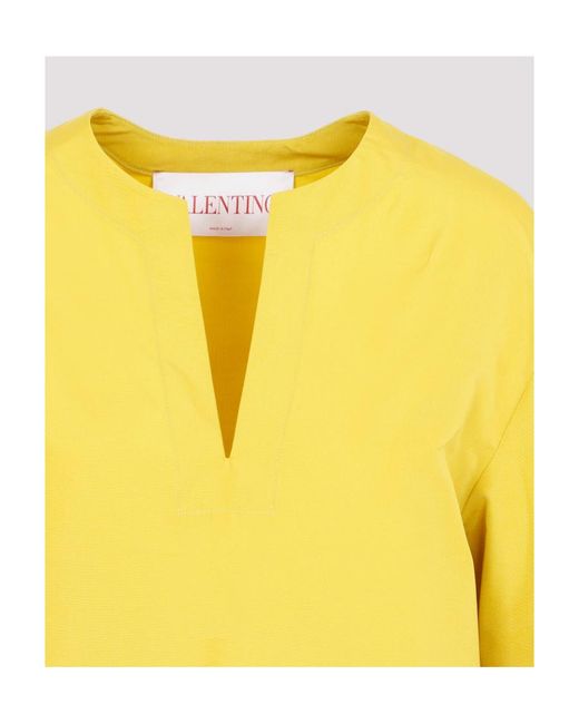 Valentino Yellow Feather-Trim Long-Sleeved Mini Dress