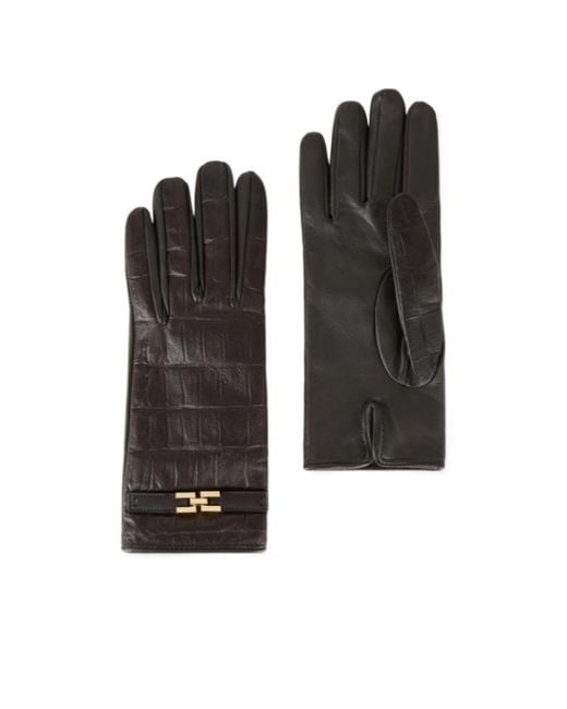 Elisabetta Franchi Black Logo-Embellished Five-Finger Gloves