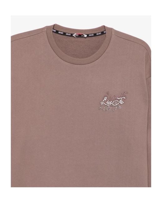 Liu Jo Brown Rhinestone-Embellished Drop-Shoulder Sweatshirt