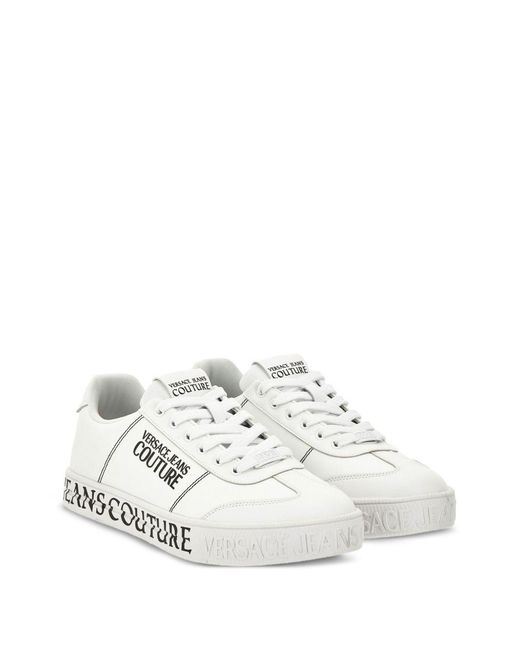 Versace Jeans White Couture Logo Printed Lace-Up Sneakers for men