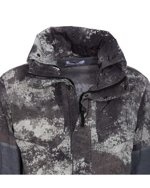 Stone Island Gray Camouflage Printed Logo Patch Jacket for men