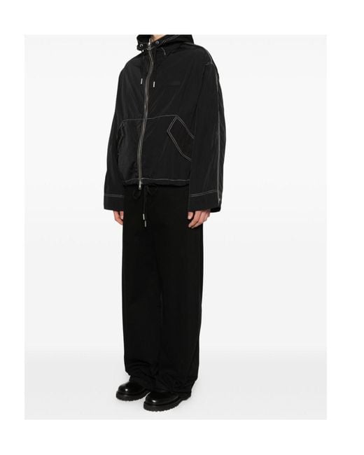 AMI Black Ami Contrast-Stitch Drawstring Hooded Jacket for men