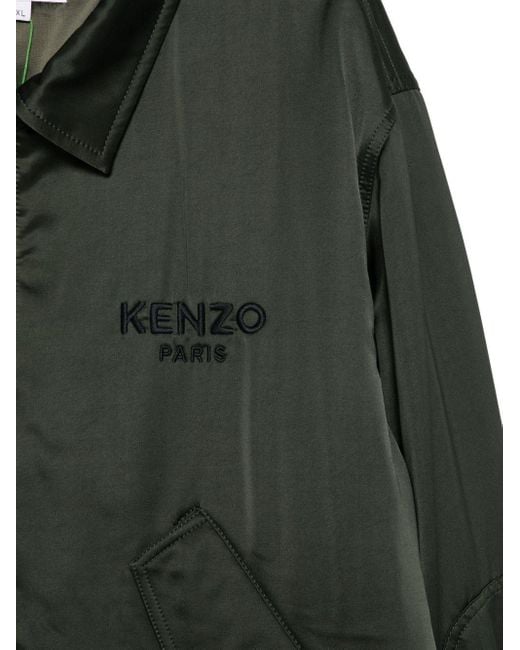 KENZO Green Logo Embroidered Zip-Up Jacket for men