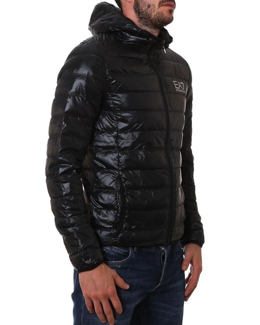 EA7 Black Logo Printed Quilted Down Jacket for men