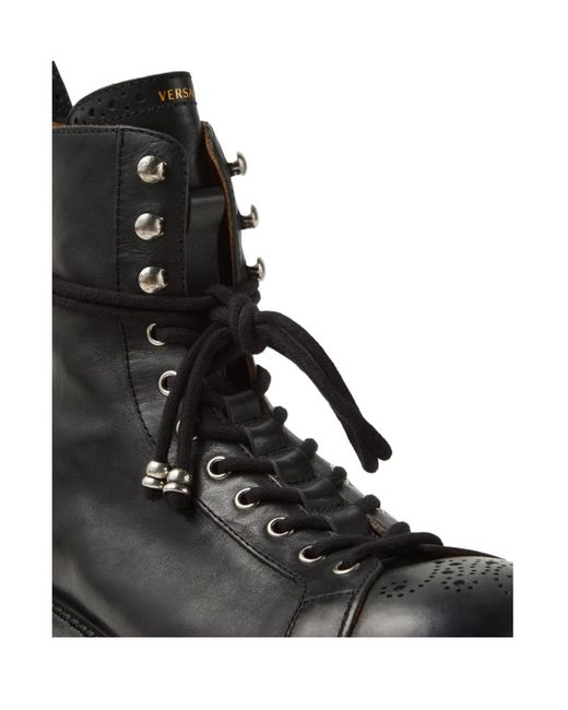 Versace Brown Perforated Lace-Up Boots for men